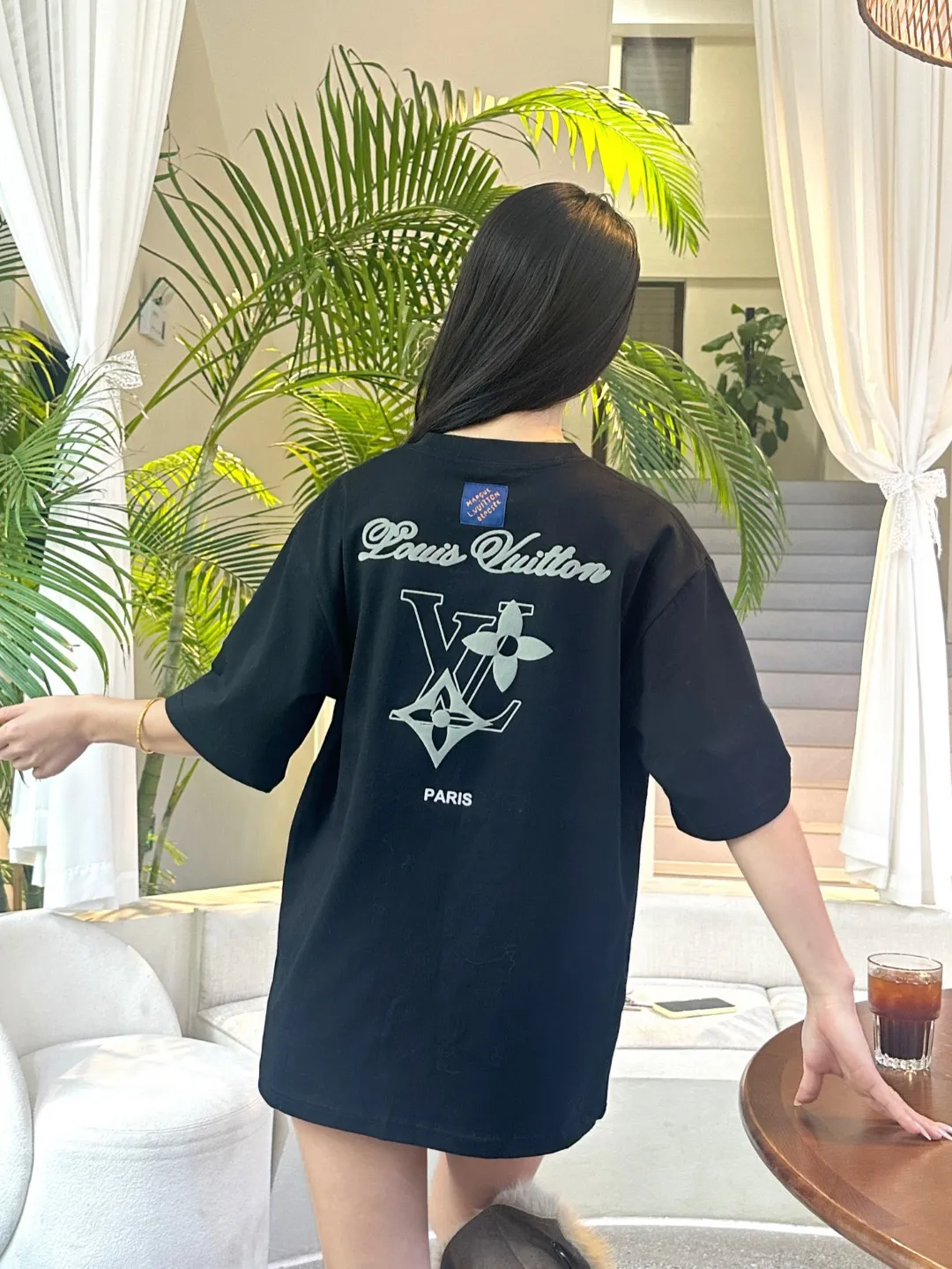 Louis Vuitton/Louis Vuitton back four-leaf clover signature foam printed short sleeves